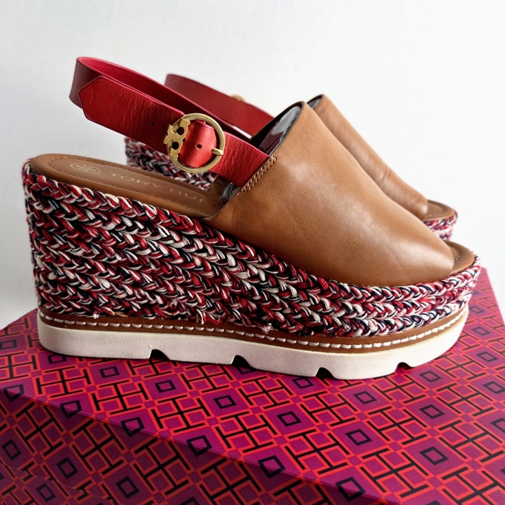 Tory Burch Miranda Espadrille Wedge Platform Leather Sandals With Box, Size 10.5 - Picture 16 of 16